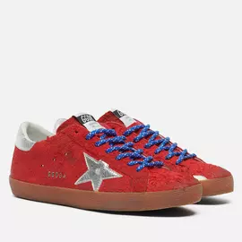 Мужские кроссовки Golden Goose Super-Star Long Hair Suede/Laminated Star, цвет красный, размер 45 EU