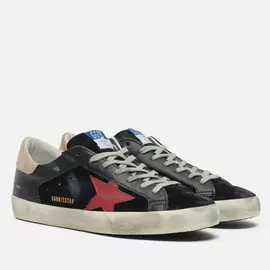 Мужские кроссовки Golden Goose Super-Star Suede/Leather Crack Star Pyton Print, цвет чёрный, размер 45 EU