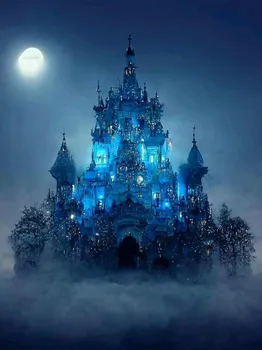 5D DIY Алмазная картина Мозаика Мечта Лунный свет Замок Пейзаж Вышивка крестом Картина Украшение для дома Подарок Full Round 20x30CM