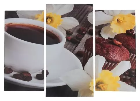 Модульная картина "Кофе с кексами" (2-25х52; 1-30х60) 60х80 см