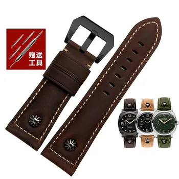 Для браслета Panerai 22 мм, 24 мм, 26 мм, высококачественный кожаный ремешок PAM111 с заклепками, винтажный мужской кожаный ремешок из воловьей кожи, мягкий ремешок для часов Diesel 22mm
