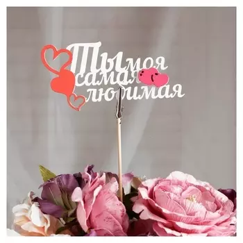 Топпер шпажка с зажимом "Ты моя самая любимая", в упаковке, белый, 15×7 см