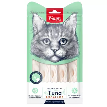 Wanpy Cat Лакомство для кошек "Нежное пюре" (Тунец и гребешки, 70 г.)