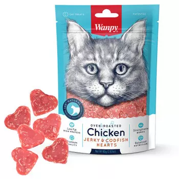 Wanpy Cat Лакомство для кошек "Сердечки" (Курица и треска, 80 г.)