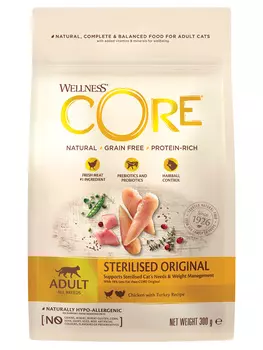 Wellness Core корм для стерилизованных кошек и кастрированных котов (Курица и индейка, 300 г.)