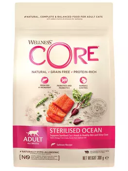 Wellness Core корм для стерилизованных кошек и кастрированных котов (Лосось, 300 г.)