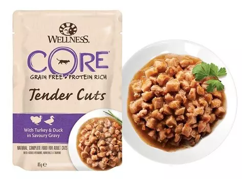 Wellness Core Tender Cuts пауч для кошек (нарезка в соусе) (Индейка и утка, 85 г.)
