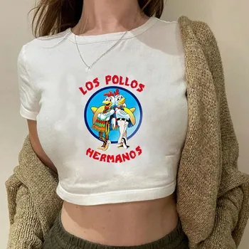 LOS POLLOS укороченный топ, рубашка с круглым вырезом для девочек, короткая сексуальная футболка, топы, летние спортивные футболки для бега с короткими рукавами Chicken Brothers M