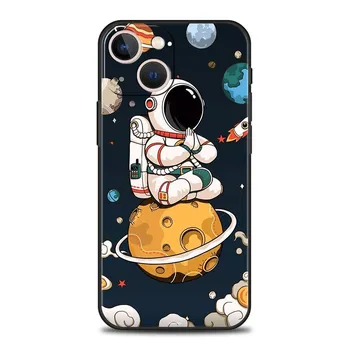Роскошный чехол для телефона iPhone 15 14 11 Pro Max 13 12 XS X XR SE3 7 8 Plus черный милый мультяшный астронавт защитный чехол Funda iPhone 15 Pro