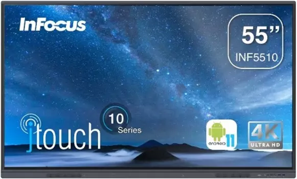 Интерактивная панель InFocus INF5510 55", 3840x2160, 20 касаний, 400 cd/m2, 5000:1, 4GB DDR4 + 32GB, Android 11.0, колонки 2x10 Вт