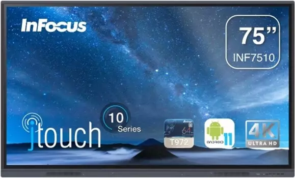 Интерактивная панель InFocus INF7510 75", 3840x2160, 20 касаний, 400 cd/m2, 5000:1, 4GB DDR4 + 32GB, Android 11.0, колонки 2x10 Вт