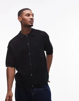 Вязаная крючком рубашка с карманом черного цвета Topman