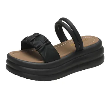 2025 summer thick-soled cool slippers for women to wear national style high-end one-word drag l women s shoes platform trend 35 хаки
