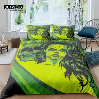Home Living Luxury Skull King Print 2/3Pcs Soft Duvet Cover PillowCase Queen and King Size Kids Bedding Set EU/US/AU Size EU single(135x200cm)