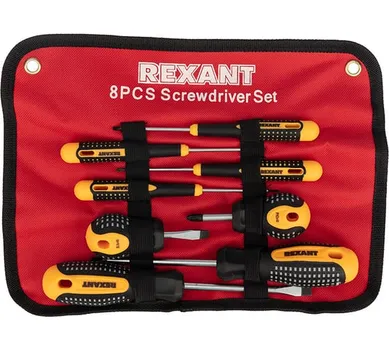 Набор отверток REXANT 12-4774, предметов в наборе: 8 шт., насадки CrV, тканевая сумка, (12-4774)