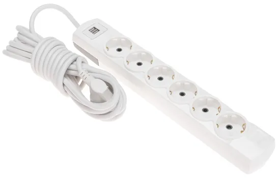 Удлинитель Rexant 13-4123 PREMIUM 6 гнезд, 5м, 3х1,5мм2, с/з, 2 USB, белый