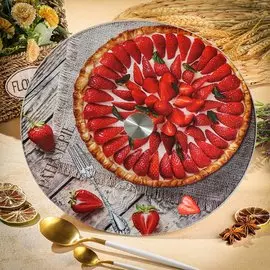 Блюдо стекло, для сервировки, круглое, 30 см, вращающееся, Клубничный пирог, Daniks
