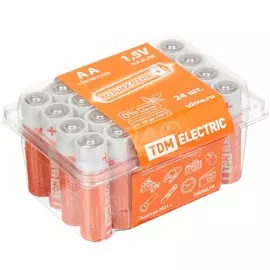 Батарейка TDM Electric, АА (LR6, 15A), Alkaline, щелочная, 1.5 В, коробка, 24 шт, SQ1702-0035