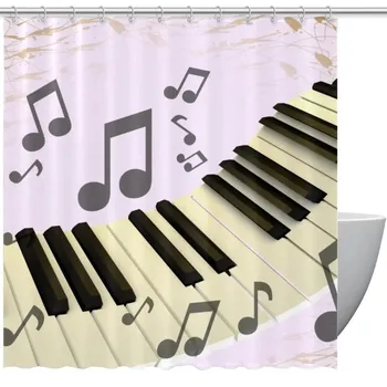 Music Piano Keys Shower Curtain Musical Instruments Printed Shower Curtains Bathroom Decor Waterproof Fabric Bathtub Screen W90xH180cm