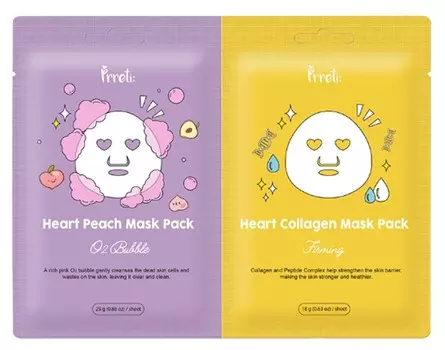 Prreti Маска-дуэт для комплексного ухода за кожей Heart Mask, 2 шт (Prreti, Маски для лица)