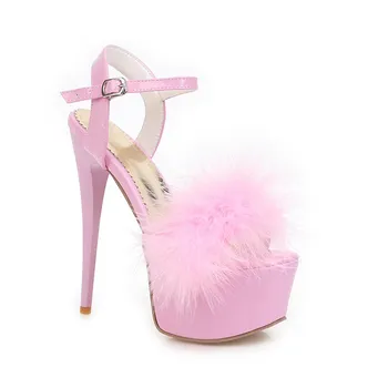 Fashion Feather Summer Sandals Women Shoes 2024 Platform High Heels Flip Flops Ladies Large Size Straps Party Fetish Shoes Girls 34 чёрный
