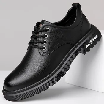 Leather shoes men s summer 2024 new versatile British style trend casual shoes wear-resistant soft sole breathable lace-up tooling shoes 38