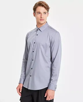 Мужская классическая рубашка Modern Classic-Fit в рубчик с растягивающейся тканью и пуговицами Alfani, серый