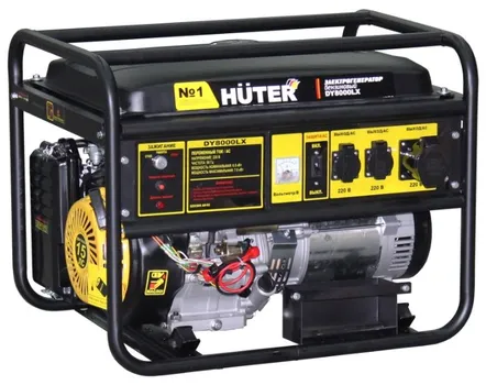 Электрогенератор Huter DY8000LX, однофазный, синхронный, бензиновый, 15 л.с., 7кВт, 2xEURO 16A + 1x220В 32A (64/1/19)