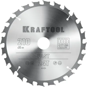 Пильный диск Kraftool Fast, 210 мм x 30 мм по дереву, быстрый рез, 24T, 1 шт. (36950-210-30)