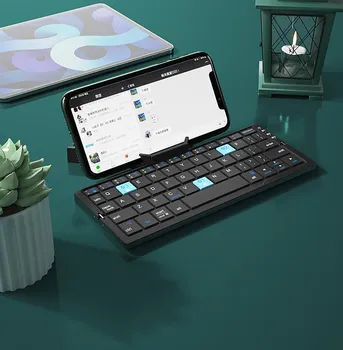 Портативная мини-складная Bluetooth-клавиатура для планшета, телефона, ноутбука, перезаряжаемая складная беспроводная клавиатура с подставкой Hoder Silver White English Layout