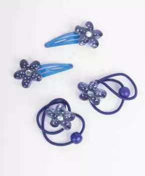 Комплект резинок и заколок, 4 шт. Button Blue (Без размера)