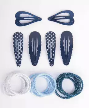 Комплект заколок и резинок, 21 шт. Button Blue (Без размера)