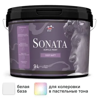Краска для стен и потолков Parade Sonata Deep Matt моющаяся матовая цвет белый база А 9 л