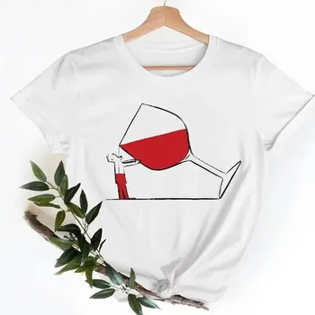 Женская одежда, футболки Wine Happy Time, милые женские модные повседневные женские футболки, одежда с короткими рукавами и рисунком, футболка с рисунком S белый