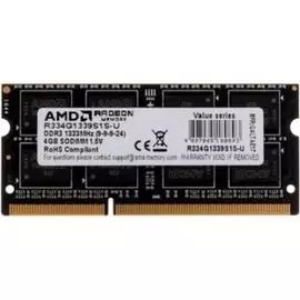 Модуль памяти SODIMM DDR3 4GB AMD R334G1339S1S-U 1333MHz, PC3-10600, CL9, 1.5V, Non-ECC, Retail