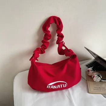 Canvas bag women s large-capacity new casual niche design pleated messenger bag high-end dumpling bag