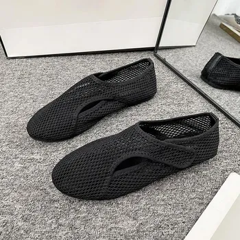 Summer new mesh breathable hollow fishing net shoes women s fashion versatile flat bottom casual sports white shoes 35