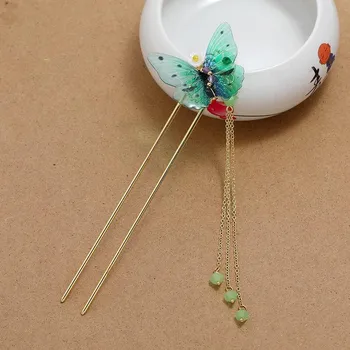 Hanfu butterfly fringed hairpin female u-shaped disc hairpin retro super fairy temperament modern hairpin jewelry