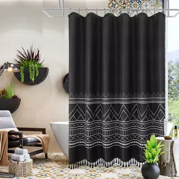 Штора для ванной Carnation Home Fashions Boho Black 183х213