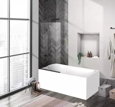 Шторка на ванну BelBagno Uno V-1 90x150 профиль черный, стекло прозрачное
