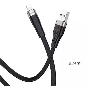 Кабель Lightning 8-pin-USB, плоский, экранированный, 2.4A, 1м, черный HOCO Angel X53 (6931474738059)