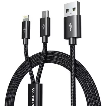 Кабель Lightning 8-pin+Micro USB-USB, 1.5м, черный ROMOSS CB209 (CB209-71-233)