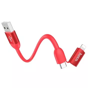 Кабель Lightning 8-pin(m)/USB 2.0 Type-C(m)-USB 2.0(Am), 2.4A, 20см, красный HOCO U87