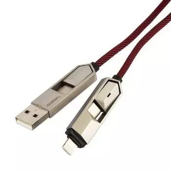 Кабель Lightning 8-pin+USB Type-C-USB Type-C+USB быстрая зарядка, 1м, красный PAVAREAL (PA-DC01)