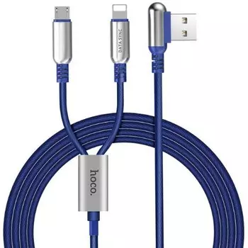 Кабель Lightning 8-pin(m)+Micro USB 2.0(Bm)-USB 2.0(Am), 2.4A, 1.5м, синий HOCO U17 (6957531059011)