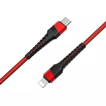 Кабель Lightning 8-pin(m)-USB Type-C(m), 3A, 1.2м, красный Borofone Dragon BU21