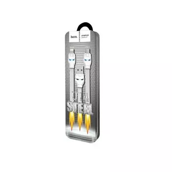 Кабель Lightning 8-pin(m)+Micro USB 2.0(Bm)-USB 2.0(Am), плоский, 2.4A, 1.3м, белый HOCO U14 (6957531057147)