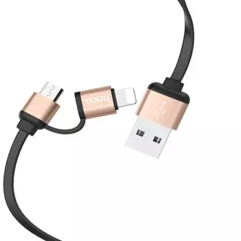 Кабель Lightning 8-pin+Micro USB-USB, плоский, 2A, 92см, золотистый HOCO Resilient U23 (72256)