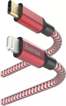 Кабель Lightning 8-pin(m)-Type-C, позолоченные разъемы, 3A, 1.5м, красный Hama (00183310)