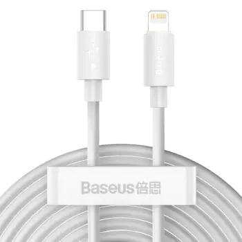 Кабель Lightning 8-pin-USB Type-C, быстрая зарядка, 5А, 20 Вт, 1.5 м, белый, Baseus Simple Wisdom Data Cable Kit (TZCATLZJ-02)